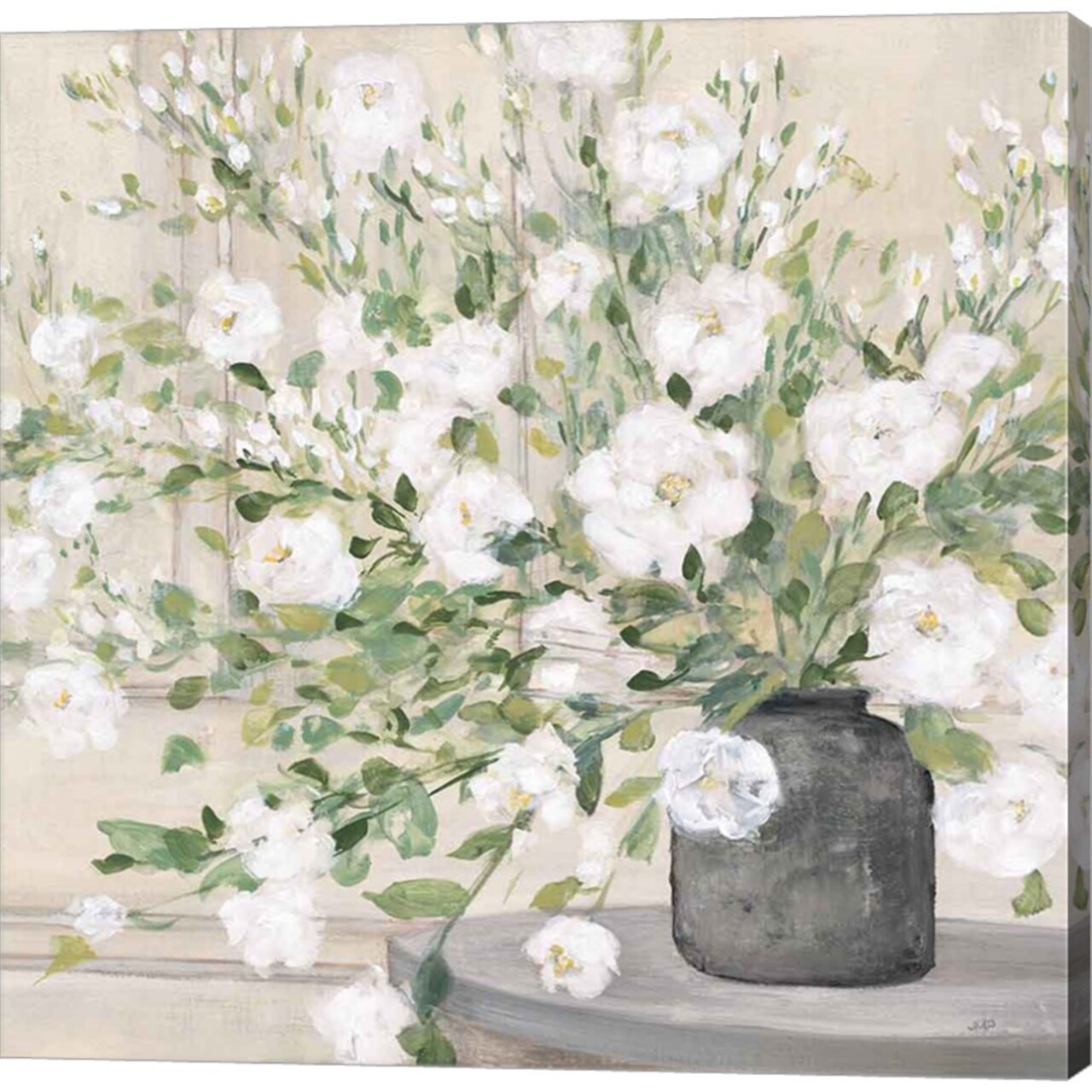 White Bouquet Gray Vase by Julia Purinton 24" x 24" Canvas Wall Art